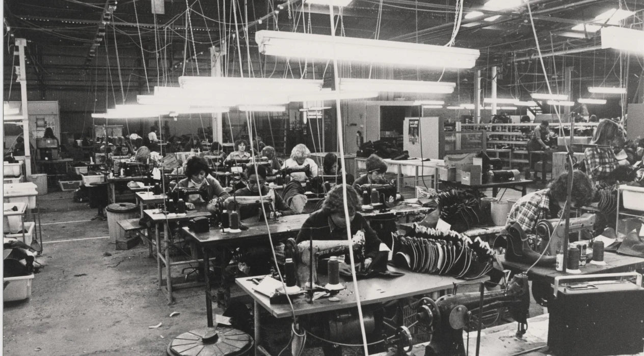 Above: Boot production at our factory in Moonah, Tasmania (circa 1980s)